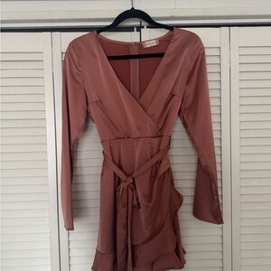 Satin Dusty Pink Long Sleeved Dress - Altar’d State - Size S